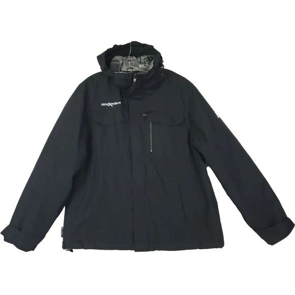 Zero X Posur ~Men's Size L~ Black Zip Front Drawstring Winter Jacket Hoded. - Picture 1 of 12